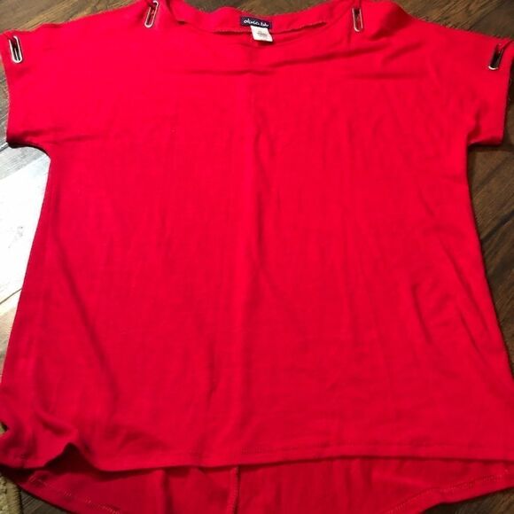 Olivia blu , Red short sleeve ,cold shoulder with metal grommets,back longer, - Picture 10 of 11